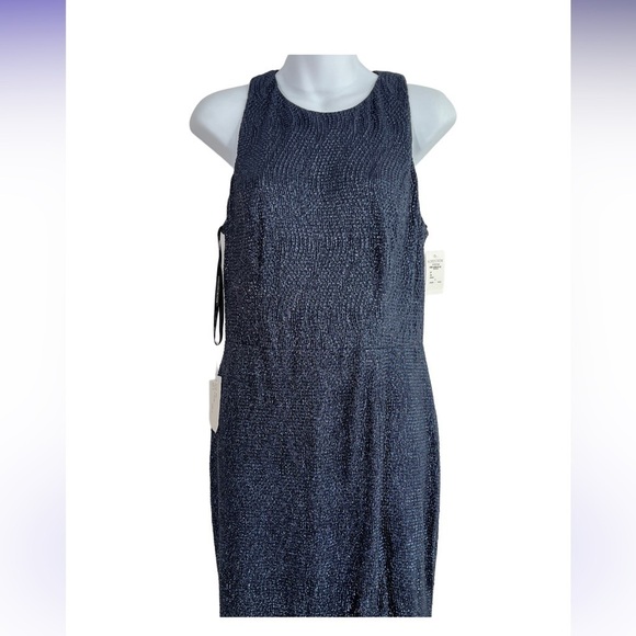 NWT Dessy Collection 8 Vivian Diamond Metallic Textured Evening Women Blue Dress - Picture 4 of 9